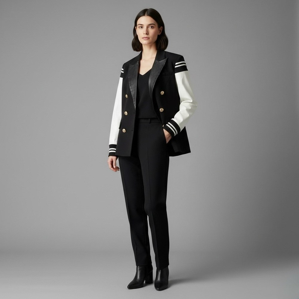 Vegan Leather Varsity-Style Blazer Jacket | M